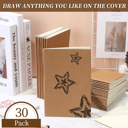 Miniatura 4 de Thenshop 30 cuadernos de papel kraft A5 en blanco, sin forro, cuadernos de bocetos de papel sin forro, cuadernos de composición 60 páginas de 8.3 x