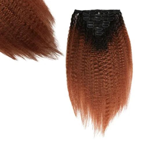 Miniatura 19 de SIYUSI Extensiones de Clip Kinky Straight, 100% Cabello Humano Remy Brasileño con Clips, Clips Invisibles Aptos para el Cuero Cabelludo, Marrón