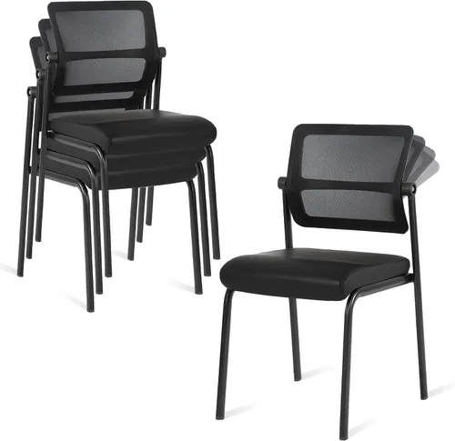 Miniatura 17 de CLATINA Sillas de escritorio de oficina apilables de malla, portátil, apilable, a granel, para sala de espera, sin brazos, con respaldo ajustable
