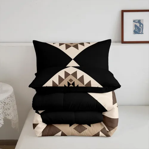 Miniatura 7 de Erosebridal Juegos de Ropa de Cama Individual Abstractos Negro Beige para Adultos Mujeres Hombres Juego de Edredón Moderno Boho Occidental Azteca