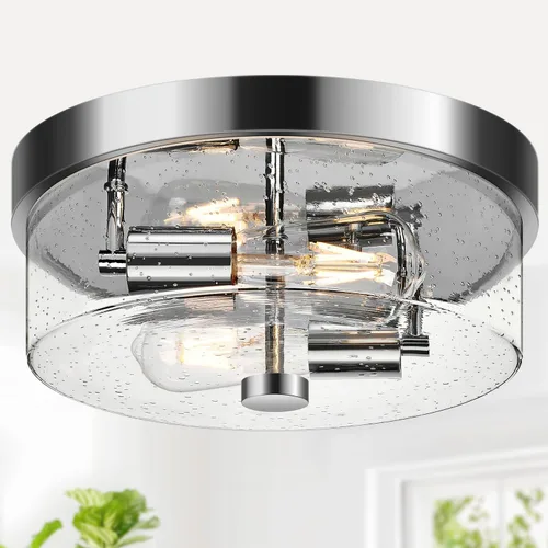 Miniatura 10 de Lámparas de techo de montaje empotrado, 2 luces de 12 pulgadas de níquel cepillado cerca de las lámparas de techo con pantalla de vidrio semillado