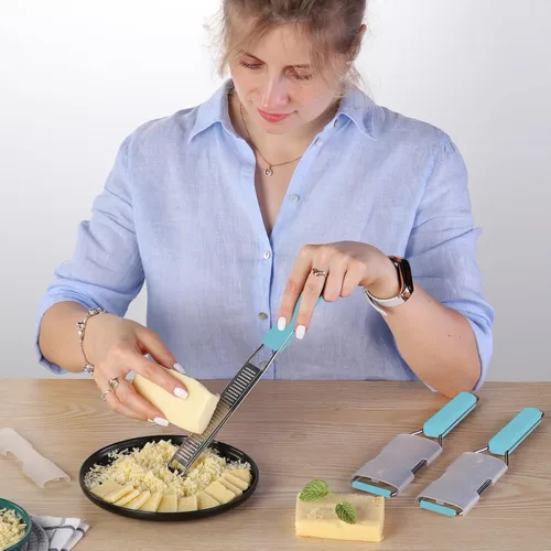 Miniatura 6 de Cambom Lemon Zester Rallador de tres piezas, herramienta de cocina resistente para queso parmesano, jengibre, ajo, nuez moscada, chocolate, Azul