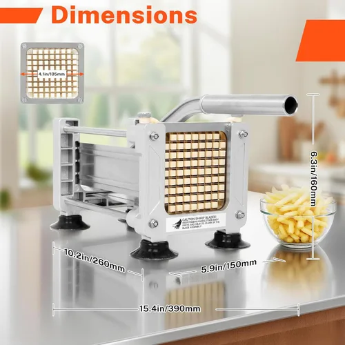 Miniatura 8 de Cortador de papas fritas para papas, cortador de patatas de acero inoxidable para papas fritas con cuchillas reemplazables, guante y cepillo
