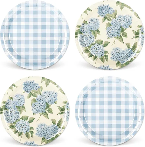 Miniatura 12 de Whaline 40 platos de papel de Navidad, 4 diseños, chinoiserie de porcelana azul y blanca, árbol de Navidad, platos desechables de Papá Noel, vajilla
