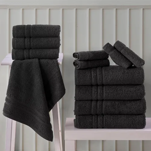 Miniatura 8 de Juego de 6 toallas de baño negras para baño, algodón turco original, suave, absorbente y de primera calidad, 2 toallas de baño, 2 manos y 2 toallas