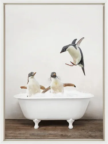 Miniatura 6 de Kate and Laurel Sylvie Penguins Playing in Rustic Bath - Lienzo enmarcado para pared por Amy Peterson Art Studio, 18 x 24 pulgadas, blanco, moderno
