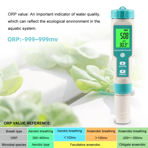 Miniatura 7 de Medidor de pH para agua 7 en 1 pH/TDS/EC/Sal/P.G/ORP/Temperatura, probador de pH digital retroiluminado impermeable LCD, medidor de TDS medidor EC