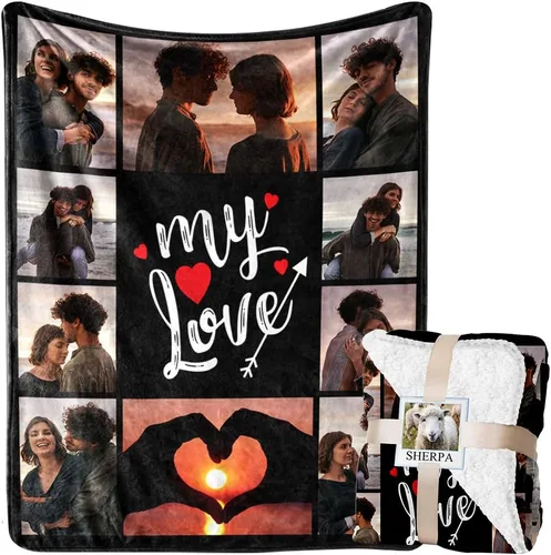 Miniatura 10 de Manta personalizada con imágenes y nombre, manta de franela personalizada, regalo de "Te quiero" para Navidad, cumpleaños, San Valentín, regalo