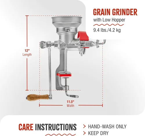 Miniatura 6 de Victoria molinillo manual para cereales profesional; molinillo para granos de maíz con sujeción para mesa con tolva inferior, de hierro fundido