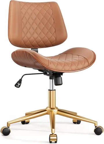 Miniatura 13 de Silla de escritorio de oficina en casa con ruedas giratorias, moderna silla de oficina sin brazos de piel sintética, pequeña silla de computadora