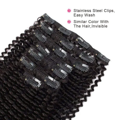 Miniatura 2 de ABH AMAZINGBEAUTY HAIR Kinkys - Extensiones de cabello rizado con clip, 3C y 4A, doble trama, cabello humano Remy real rizado para afroamericanos