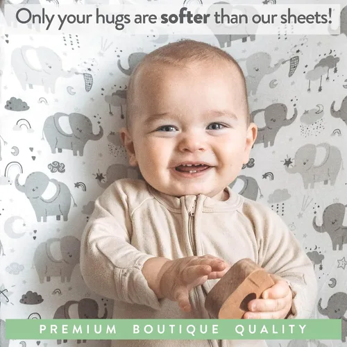 Miniatura 5 de Sábanas de cuna ajustables de 18 x 36 pulgadas – 100% algodón jersey – Elefantes grises, búhos, estrellas, nubes, lunas para bebé niño y niña – 2