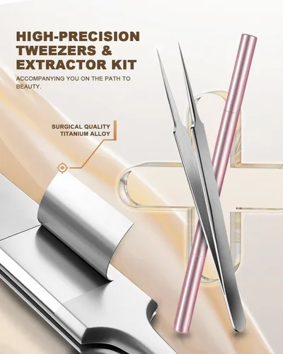 Miniatura 5 de Herramienta Profesional de Eliminación de Milia Facial y Extractor de Puntos Blancos, Juego de Aguja de Doble Punta de Aleación de Titanio y Pinzas