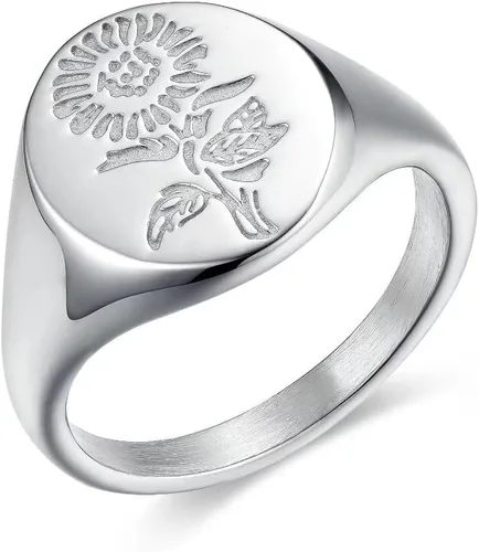 You are My Sunshine - Anillo de circonita cúbica para mujer, diseño de flor de amapola gruesa, de acero inoxidable, regalo de joyería