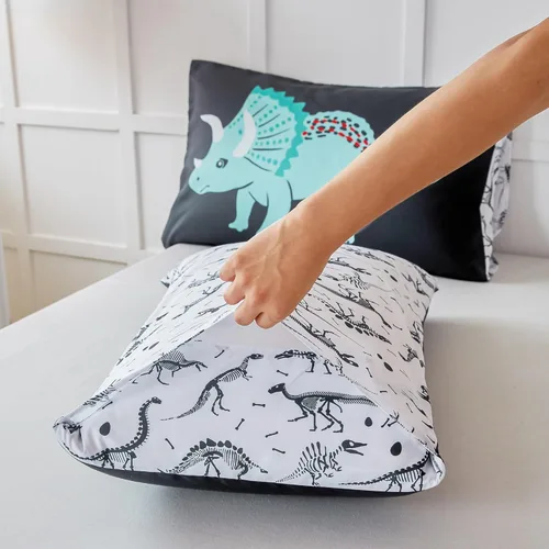 Miniatura 7 de RYNGHIPY Juego de ropa de cama de dinosaurio - Juego de edredón tamaño Queen para chicos y chicas - Juego de cama de dinosaurio suave, transpirable