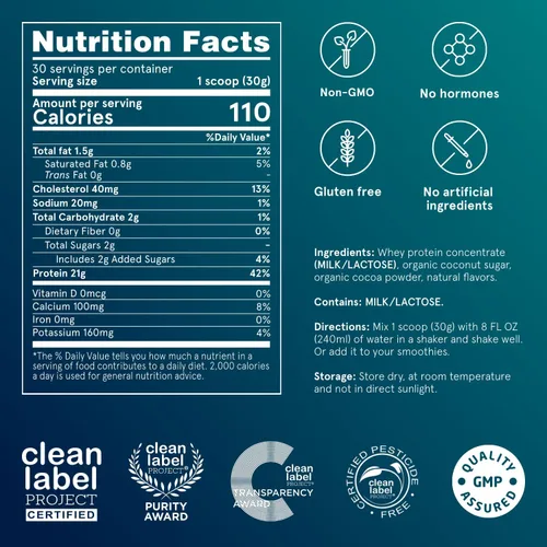 Miniatura 5 de Puori Proteína de suero en polvo, chocolate oscuro, PW1 criada en pasto, proteína de suero en polvo alimentada con pasto, mezcla de bebida que