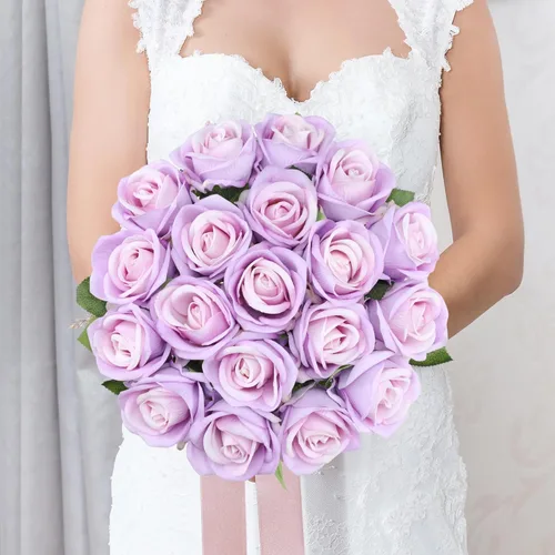 Miniatura 6 de Hawesome Rosas Falsas Flores Artificiales de Seda - 12 Piezas Rosas Moradas Artificiales Flores Falsas con Tallos para Hogar Boda Centro de Mesa