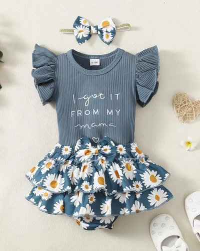 Miniatura 8 de Mioglrie Conjunto de ropa para bebé recién nacida, conjunto de pantalones cortos, conjunto floral de verano, ropa de bebé linda para niña