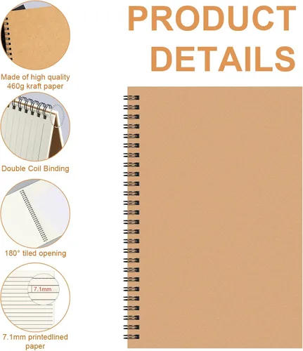 Miniatura 3 de Haploon Paquete de 22 cuadernos en espiral A5 de papel de estraza de tapa dura de 8.3 x 5.5 pulgadas, 100 páginas (50 hojas), cuaderno en espiral A5