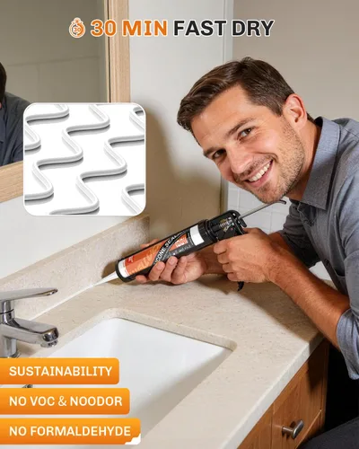 Miniatura 4 de WELLUCK Masilla de silicona blanca, adhesivo sellador de silicona 100% impermeable para calafateo, para RV, cocina, baño, ventana, puerta, vidrio