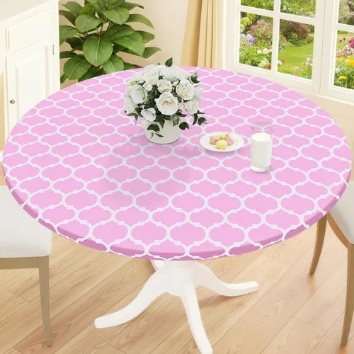Miniatura 40 de Smiry Mantel redondo de pícnic, fundas de mesa elásticas impermeables para mesas de 18 a 24 pulgadas, manteles de vinilo con parte trasera