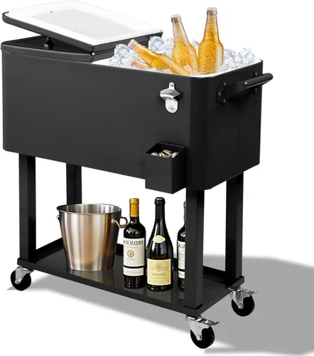 Outvita Hielera Rodante de 80 Cuartos, Enfriador Portátil de Bebidas para Bar con Bandeja Colectora, Bandeja de Almacenamiento Inferior y