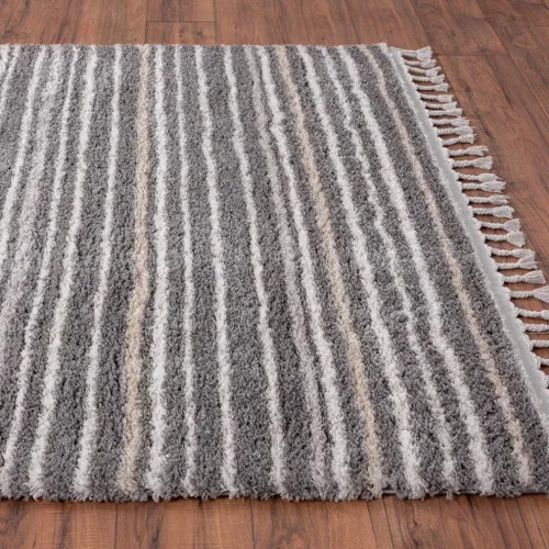 Miniatura 6 de LUXE WEAVERS Shaggy Collection 520 - Alfombra gris de 8 x 10 pulgadas, diseño de líneas Shagg