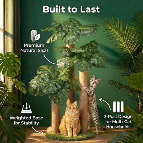 Miniatura 2 de LEMONDA Poste rascador para gatos de 31.5 pulgadas, árbol rascador para gatos con 3 postes rascadores y 2 bolas interactivas colgantes, postes