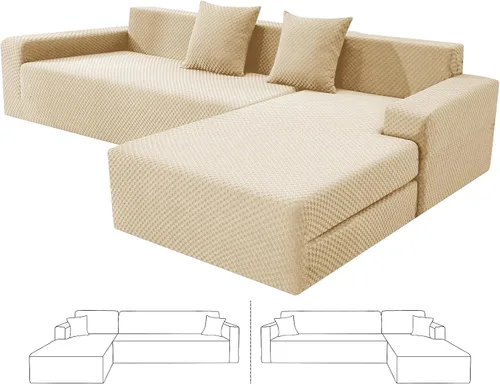 Miniatura 18 de ZNSAYOTX Fundas para sofá modular, fundas elásticas de jacquard con parte inferior elástica para sofá modular en forma de L, 2 protectores de sofá