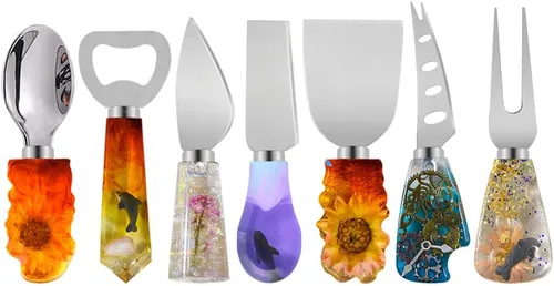 Miniatura 8 de Moldes de resina de vajilla, bandeja de mango cuadrado, molde de resina de silicona, forma de queso, cuchillo de empuñadura, tenedor, mango, moldes