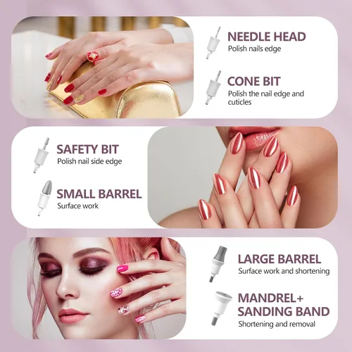 Miniatura 4 de Droyek Máquina Taladro Eléctrico de Uñas Lima Eléctrica Kit de Lima de Uñas para Principiantes Uñas de Gel Acrílico Manicura Pedicura Herramienta