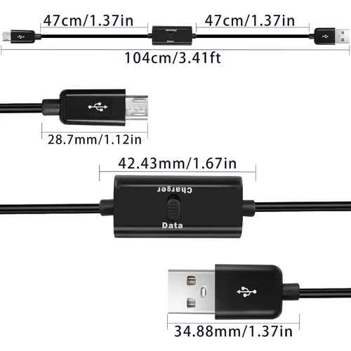 Miniatura 6 de GELRHONR USB a Micro USB de 3.3 ft con cable de carga de interruptor, compatible con transferencia de datos y alimentación para dispositivos micro