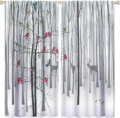 Miniatura 57 de Cortinas de abedul para sala de estar, niebla matutina en otoño, decoración del hogar, 42 x 45 pulgadas de largo