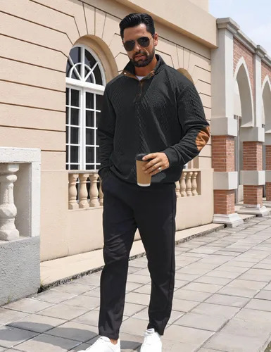 Miniatura 5 de Suéter de manga larga para hombre, casual, con botones de un cuarto, con cuello alto, sudadera con capucha