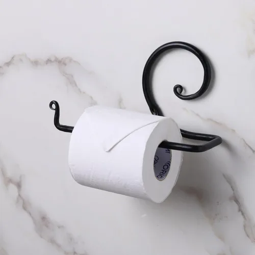 Miniatura 3 de GoCraft Soporte de papel higiénico de baño hecho a mano, dispensador de metal forjado de hierro forjado montado en la pared, almacenamiento rústico