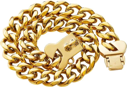 Miniatura 4 de Collar de acero inoxidable dorado para perros pequeños, medianos y grandes, collar de perro Bulldog francés con seguridad