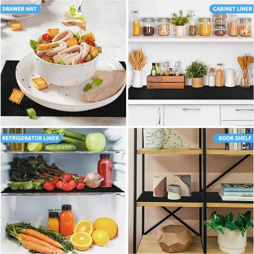 Miniatura 4 de Revestimientos negros para estantes de armarios de cocina, alfombrilla para cajones no adhesiva, revestimientos para refrigerador, manteles