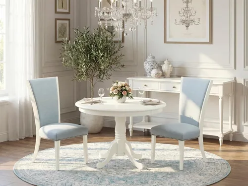 Miniatura 2 de East West Furniture HLVE3-LWH-15 - Juego de mesa y sillas de cocina de 3 piezas contiene una mesa redonda de comedor con pedestal y 2 sillas Parson