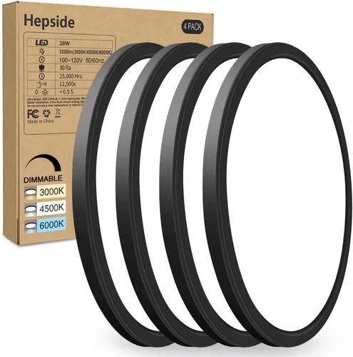 Miniatura 20 de hepside Paquete de 1 lámpara de techo LED de montaje empotrado, color negro, 12 pulgadas, 28 W, regulable 3000K-4500K-6000K, lámpara de techo de 3