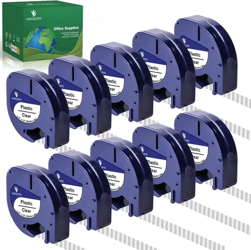 Paquete de 10 etiquetas de plástico transparente 16952 compatibles con recambios de etiquetas Dymo Letra S0721530 para impresora Letra Tag Label