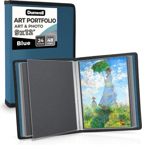 Dunwell Art Portfolio - Carpeta de 9 x 12 pulgadas (azul), papel de montaje negro, carpeta de portafolio para obras de arte, carpeta de arte de 9 x
