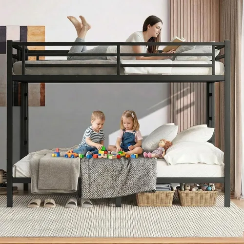 Miniatura 7 de Litera individual XL sobre Queen, cama alta de metal resistente para adultos/adolescentes, capacidad de 350/600 libras con escalera y barandilla