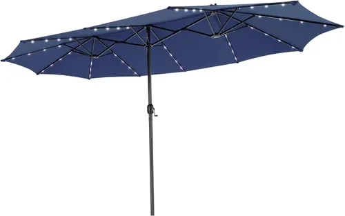 Miniatura 17 de Tangkula Sombrilla solar de patio de 13 pies, sombrilla de doble cara extra grande para mesa de mercado al aire libre con 36 luces LED, mango