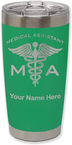 Miniatura 78 de LaserGram Taza aislada al vacío de 20 onzas, asistente médico MA, grabado personalizado incluido (rosa)