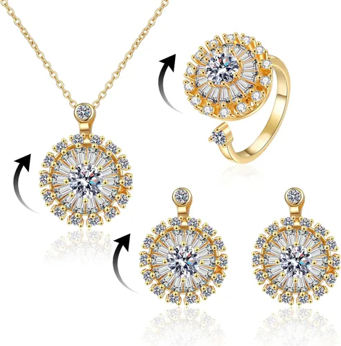 Miniatura 5 de Anillo giratorio ajustable chapado en oro de 18 quilates para mujer, anillo de girasol para aliviar el estrés