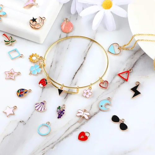 Miniatura 3 de SANNIX 220 dijes de pulsera chapados en oro surtidos esmaltados para collares, pulseras y aretes, dijes para manualidades y fabricación de joyas