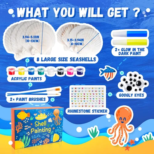 Miniatura 5 de Eleanore's Diary Kit de pintura de concha de mar para niños, manualidades de pintura que brilla en la oscuridad para niños y niñas, actividades
