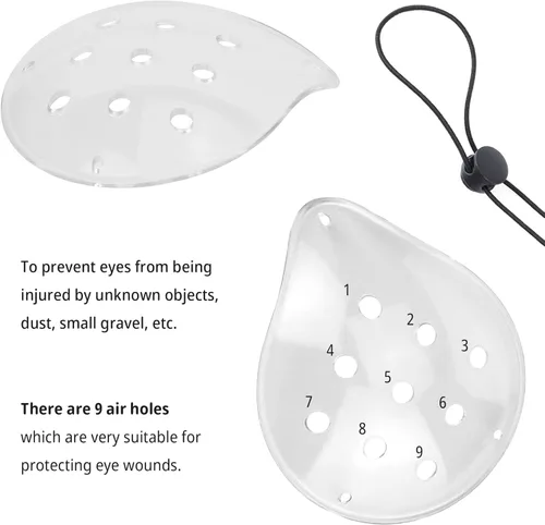 Miniatura 6 de 4 parches de plástico para ojos de 9 agujeros con 4 cuerdas elásticas, transpirables y cómodos, protección ocular, adecuados para niños, adultos