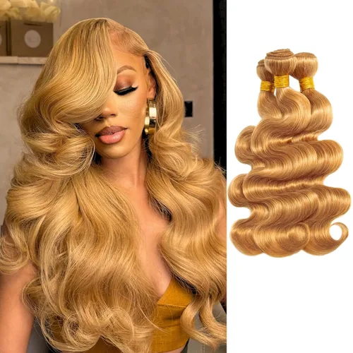 Miniatura 19 de Paquete individual de cabello humano ondulado rubio miel, 100% cabello humano virgen brasileño Remy, con reflejos marrones, 12 pulgadas