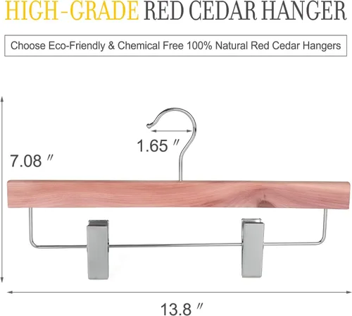 Miniatura 2 de TOPIA HANGER CT07P - Paquete de 10 perchas de madera natural de cedro rojo americano para pantalones de pantalones con clips ajustables antiarrugas